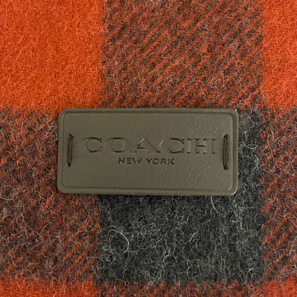 COACH Wool Red & Black Plaid Scarf with Fringe - Picture 2 of 7